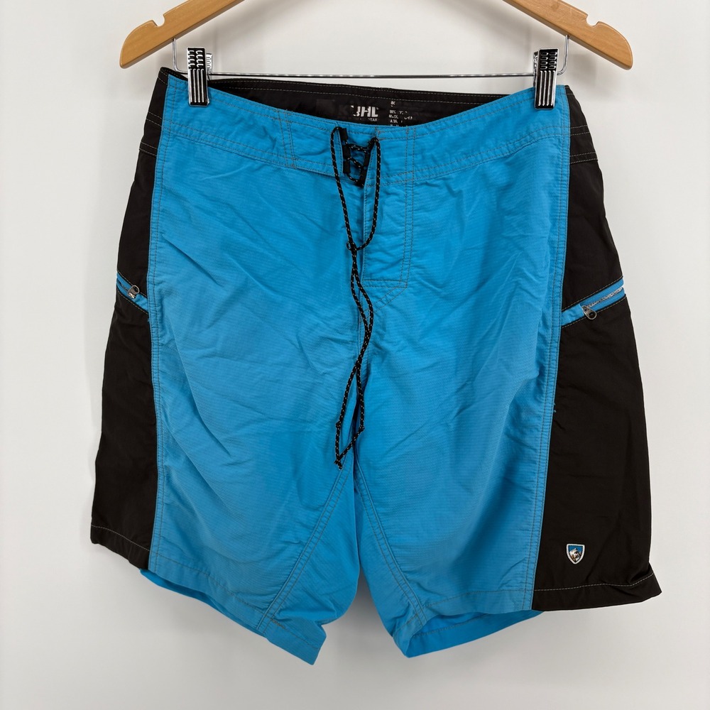 KUHL Board Shorts Men 32 Blue Black Good Colorblock Active Surf Pockets